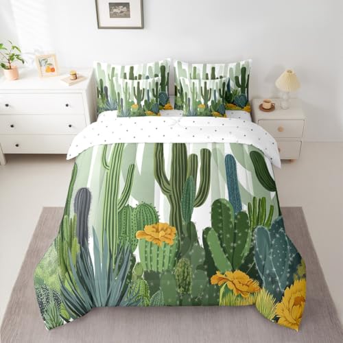 Erosebridal Cactus Comforter Set Prickly Pear Bed in A Bag King Size 7 Pieces Desert Plant Flower Bed Set Botanical Green Leaves Garden Style Bedding - color: Green, size: King