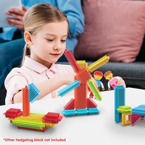 Picasso Toys Hedgehog Blocks 4 Family Action Character Figures Toddler Toy Construction Building Tile Block Expansion Pack Educational Add-on STEM Learning Smart Game Kit Toys Pretend Playset Age 3+ - color: Hedgehog 11pcs