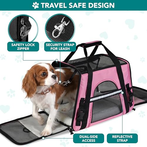 PetAmi Airline Approved Pet Carrier for Cats & Small Dogs, Large, Pink | Soft Sided TSA Travel Bag, Sherpa Bed, Breathable Mesh Ventilation, Collapsible Bowl, Fits Under Seat, Up to 18 lbs - color: Pink, size: Large - 19.5"L x 10.2"W x 12"H