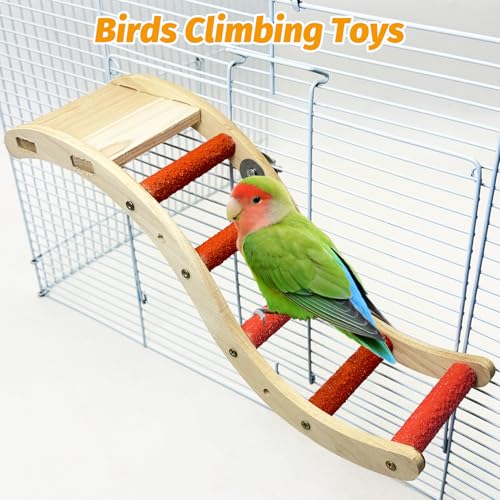 Hamiledyi Nature Wooden Bird Ladder Pet Parrots Climb Bridge Exercise Stands for Parakeet Climbing Chewing Bridge Bird Cage Accessories for Cockatiel Parakeet Lovebirds Budgie (Orange)