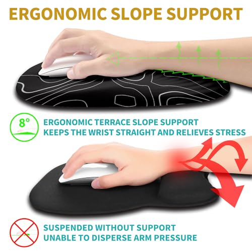 Hokafenle Ergonomic Mouse Pad Wrist Support with Stepped-wedge Design, Wrist Rest Pain Relief Mousepad Filled with Memory Foam, Carpal Tunnel Mousepad for Wireless Mouse(12x8 inch, Topographical Line) - color: KM018-Topographical Line