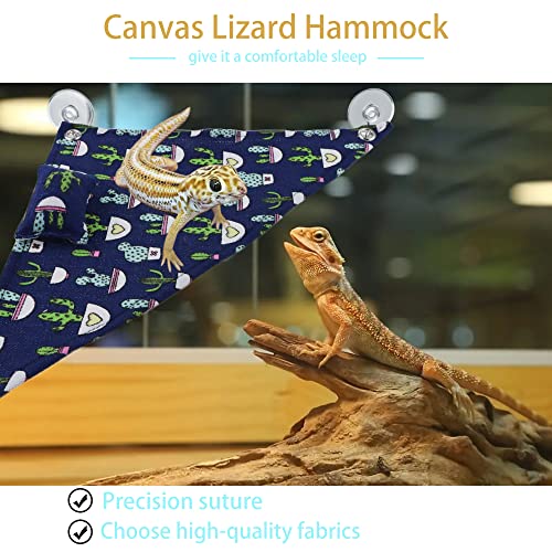 DQITJ 2 Pcs Reptile Hammock with Small Pillow Swing Hanging Bed Lounger Ladder with Adhesive Hooks and Suction Hook for Lizard Leopard Gecko Bearded Dragon Rat (Beige and Blue)
