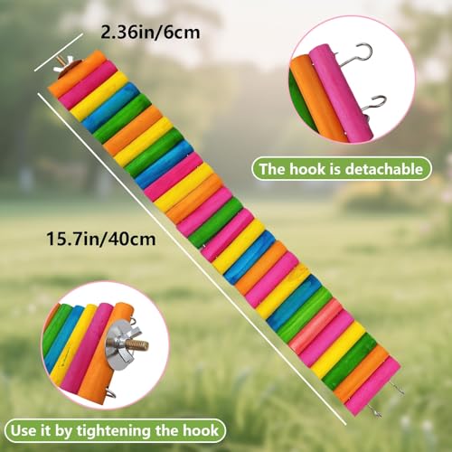 2-Pack Hamster Bridge 15.7 x 2.4 Inch Colorful Flexible Bendy Climbing Ladder Hanging Wooden Stairs Chew Toy for Bird Parrot Chipmunk Sugar Glider Gerbil Mice