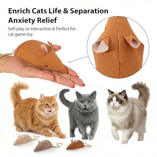 Big Mouse Cat Toys with Catnip, 6 Pcs Large 5inch Size Mice for Indoor Cats | Handcrafted, Catnip & Silvervine Blend,Interactive Play,Adult Cats and Kittens, Encourages Cuddling, Chasing, Kicking - size: Large