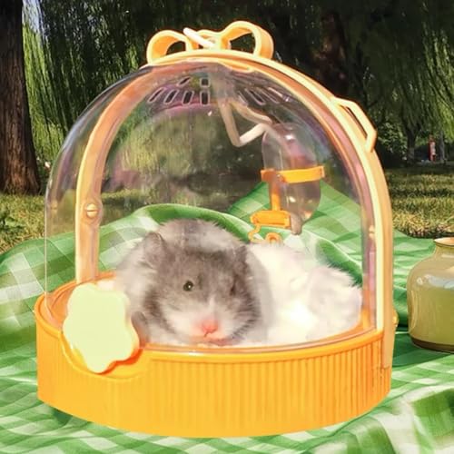 TUTU&LELE Travel Cage for Dwarf Hamster Mice Small Pets Hand Crossbody Carrier with Warm Plush Pad & Water Bottle (Yellow) - color: Yellow