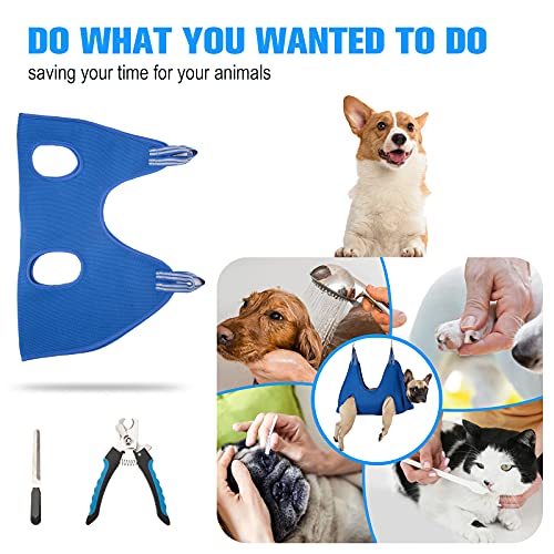 Kkiimatt Pet Dog Grooming Hammock Harness, Dog Nail Hammock, Hanging Harness Nail Trimming,Grooming Sling Holder Helper for Clipping/Cutting,Hanger Restraint Bag with Nail Trimmer. - color: Blue, size: L/Under 56 lb