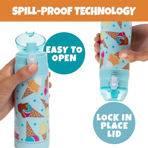 Bentology Stainless Steel 13 Oz Reusable Water Bottle for Kids, Ice Cream | Double Wall Insulated, Spill Proof Lid W/Built-in Straw- Keep Liquids Hot or Cold- Easily Fits in Lunch Boxes & Bags - color: Ice Cream