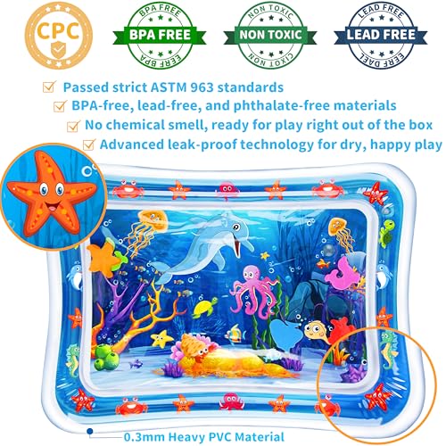 Yeeeasy Tummy Time Water Mat丨Inflatable Tummy Time Water Play Mat for Babies, Infants and Toddlers 3 to 24 Months Promote Development Toys Baby Toys essentials and Gifts - color: Blue