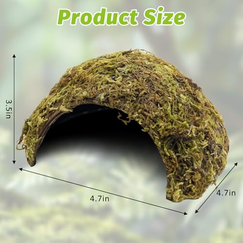 BNOSDM Hamster Hideout Natural Mossy Cave Hamster Houses and Hideouts Moss Covered Coconut Enclosed Hiding Hut for Mice Habitat Hamster Cage Accessories for Dwarf Gerbil Syrian Fancy Mouse (Large) - size: Large-1Pcs