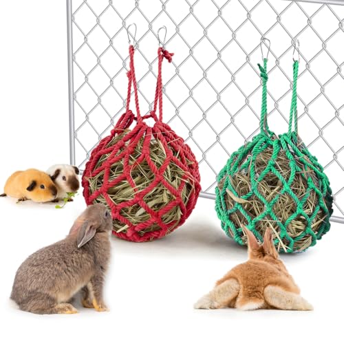 2Pcs Rabbit Hay Feeder Mesh Bags 13.5x11 Inch High-Capacity Hanging Bunny Hay Feeder for Guinea Pig Hamster Chinchilla Gerbils Small Pets and Animals Cage Accessories Supplies - color: Green&Red