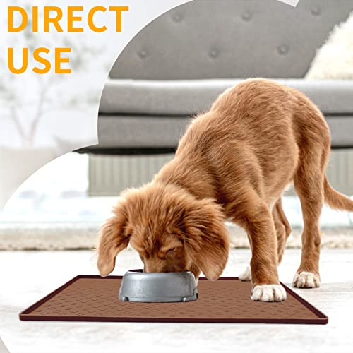 Ptlom Pet Placemat for Dog and Cat, Waterproof Silicone Pet Feeding Bowl Mats for Food and Water, Small Medium Large Dogs Mat Prevent Residues from Spilling to Floor, Brown, 11.8"x11.8" - color: Brown, size: 11.8"L x 11.8"W