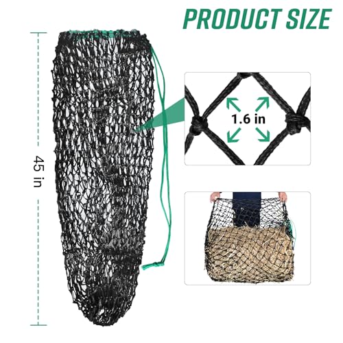 Slow Feed Hay Net, Square Bale PE Horse Hay Net with Drawstring | Premium PE Hay Nets With 1.6 in Holes & Drawstring Closure Fits 36x18x18–45x25x17 Inch Square Hay Bales for Easy Loading