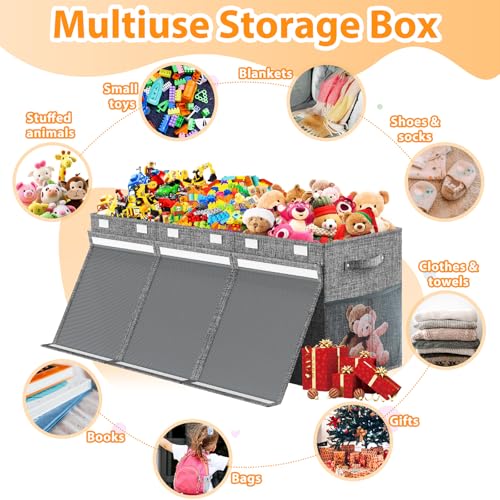 Rocamdo Large Toy Storage Box with Lid & Dividers, Kids Toy Chest, Gray | Toy Box for Boys, Girls, Nursery, Bedroom, Living Room, Playroom, 40X14X16 inches - color: Extra Large Gray