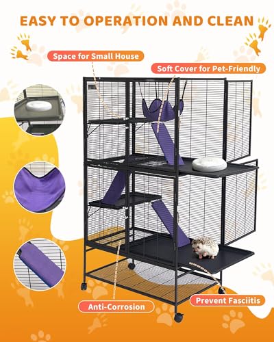 64" Metal Ferret Cage, 4-Tier Small Animal Cage with Removable Ramp, Hammock, Storage Stand & Tray for Chinchilla, Hamster