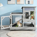 COZIWOW Rabbit Hutch Indoor Outdoor Bunny Cage with Wire Floors, Gray | 2 Wire Floors & Removable Trays, 2-Story Large Wooden Rabbit Cage on Wheels, Chewproof Ramp for Multiple Small Animals