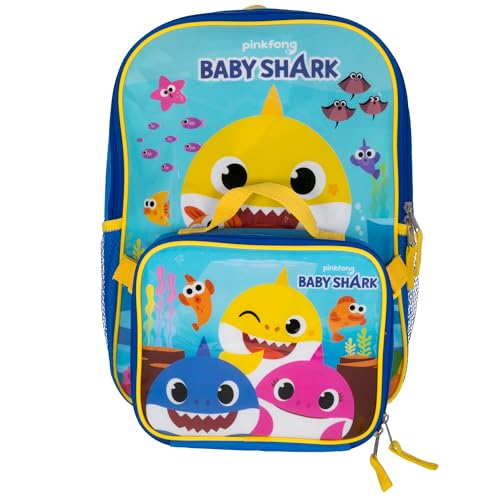 AI ACCESSORY INNOVATIONS Baby Shark 2 Piece Backpack Set, Boys & Girls 16" School Bag, Blue - color: Baby Shark