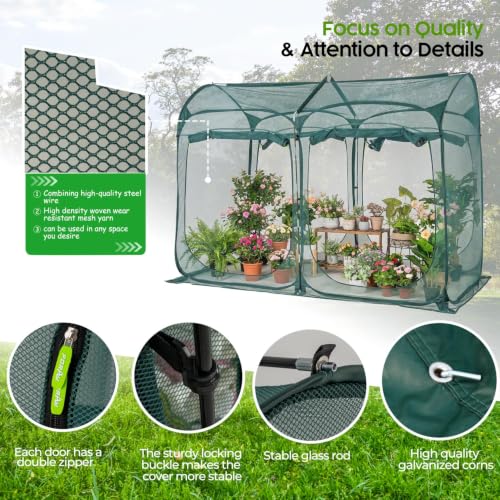 Poray 8.2x4FT Pop up Tunnel Crop Cage, 6FT High Plant Netting Cover for Garden, Pest Guard Barrier for Vegetables & Fruits, Durable Animal & Insect Protection Net - size: Large 8.2x4.1x6FT