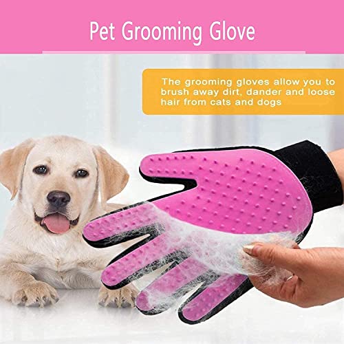 BYETOO Pet Dog Cat Grooming Glove with 261Tips,Gentle Deshedding Brush Glove,Efficient Pet Hair Remover Mitt,Massage Tool with Enhanced Five Finger Design,for Dog,Cat,Rabbit,Horse with Long/Short Fur - color: Pink