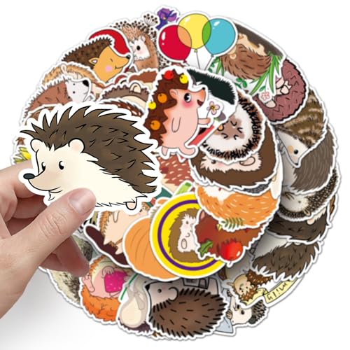 50Pcs Cute Hedgehog Stickers, Cartoon Animal Waterproof Vinyl Stickers, Aesthetic Hedgehog Decals for Water Bottles Laptop Journal, Scrapbook, Guitar, Woodland Party Favors for Kids Teens - color: Hedgehog-6