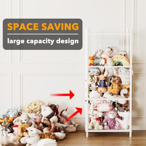 SpaceAid Stuffed Animal Storage Organizer, Wood Animals Zoo Toy Plushies Storage Holder, Large Capacity Plush Toy Cage for Playroom Organization, 22.8" Wide, White - color: White, size: 22.8"W x 15.8"D (Extra Large)
