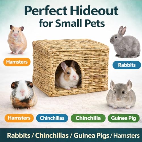 HERCOCCI Extra Large Grass House for Rabbit, Foldable & Comfortable House | Small Animal Hut Play Hideaway Bed Hay Mat Chew Toy For Bunny Guinea Pig Hamster Chinchilla (1 Pack) - color: 1 Pack
