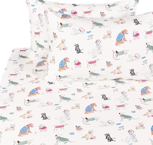 Scientific Sleep Puppy Dog 100% Cotton 4 Pcs Full Bed Sheet Set Kids Toddler Teen, Flat Sheet & Fitted Sheet & Pillowcase Girls Boys Bedding Set (Full, Dogs) - color: Dogs, size: Full