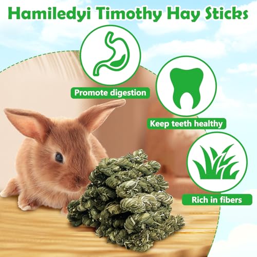 Hamiledyi 30 PCS Rabbit Chew Sticks Natural Grass Timothy Hay Sticks Handmade Guinea Pigs Chew Toys for Teeth Molar Snacks for Chinchilla Bunny Hamster and Other Small Animals - size: 0.48 Ounce (Pack of 30)