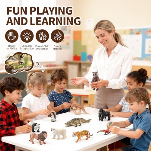 Large Safari Animals Figures Toys Wild Zoo Animal Figurines | Realistic Jungle Zoo Animal Set for Kids, with Kangaroo, Gorilla, Grizzly bear, Crocodile, Polar Bear, Penguin, Tiger, Panda - style: 10PCS Zoo Animal