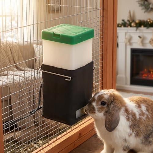 Toddmomy Heated Rabbit Water Bottle Plastic Dispenser 7.08 in | No Freeze Winter Pet Thermostat, For Outdoor Bunny Hutch & Guinea Pig Cage, Leakproof Gravity Feeder, Green Lid Cover