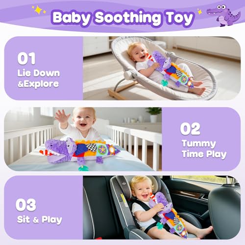 Purple Crocodile Plush Musical Stuffed Animal Alligator Baby Sensory Toy Tummy Time Learning Toy Soft Soothing Toys for Babies 0-36 Months Baby Shower 1st Birthday Gifts - color: Purple
