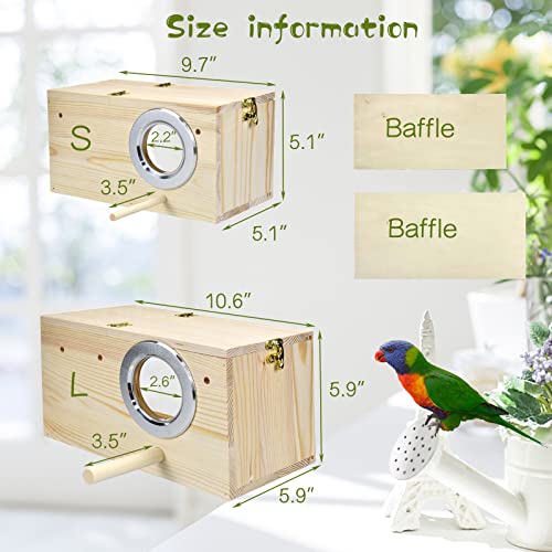 Parakeet Nesting Box Cockatiel Nesting Natural Pine Bird Nest Bird Breeding Box House Acrylic Transparent Bird Box with Detachable Wooden Board for Lovebirds Cockatiel Budgie Conure Parrot L - size: L(10.6*5.9*5.9inch)