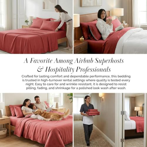 Southshore Fine Living, Inc. Twin XL Sheet Set 4 Piece, 21 Inch Deep Pocket Bed Sheets with 2 Pillowcases, Microfiber Wrinkle Free Easy Care Pet Hair Resistant Bedding - Marsala (Terracotta Sheets) - color: 05 - Marsala (Terra Cotta), size: Twin XL