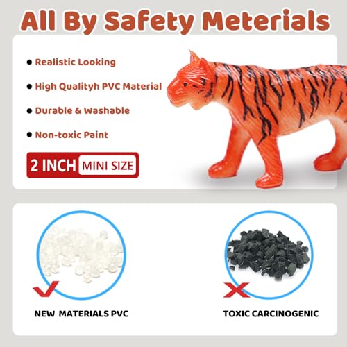 54 Piece Animal Figures for Kids, Safari Jungle Animal Figurines | Realistic animal figures for sensory bins, school learning, jungle party favors, cupcake toppers, classroom rewards