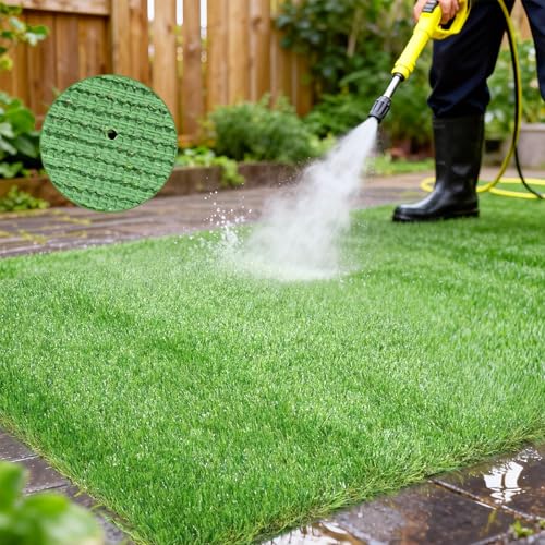 THREE ORANGES Artificial Grass Outdoor 3x5 FT, 1.35 Inch Thick Soft Fake Grass Turf Mat with Drainage Holes, Artificial Turf Grass Rug for Dogs, Balcony Patio Garden Lawn - size: 3X5FT