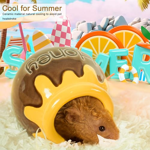 Ceramic Hamster Hideout Honey Chew Proof Syrian Hide Cool Bed | Easy to Clean Durable Ceramic Guinea Pig House, Good Hiding Hut Cave for Gerbil, Mice, Rat All Season，Cute Habitat Decor - color: Brown