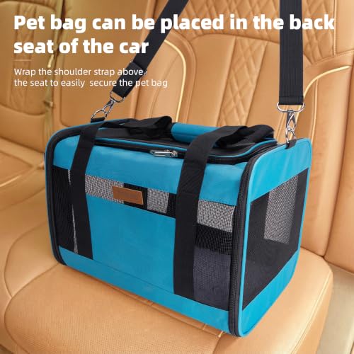 YUNIQUE Soft-Sided Cat & Dog Carrier for Pets Up to 15 Lbs, Airline Approved Collapsible Travel Puppy Carrier with Lightweight Fabric Design (Blue) - color: blue