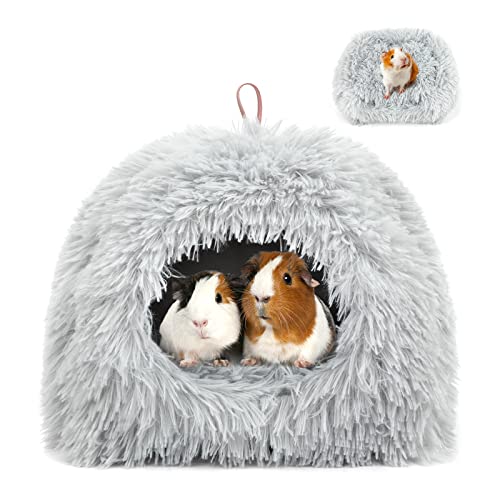 YUEPET Rabbit Bed, Rabbit Hideout, Guinea Pig Bed, Ferret Bed, Grey | Semi-Closed Cave, Long Plush Fabric, Removable Washable Pad, Non-Slip Base, for chinchilla Dwarf Rabbit - color: Grey