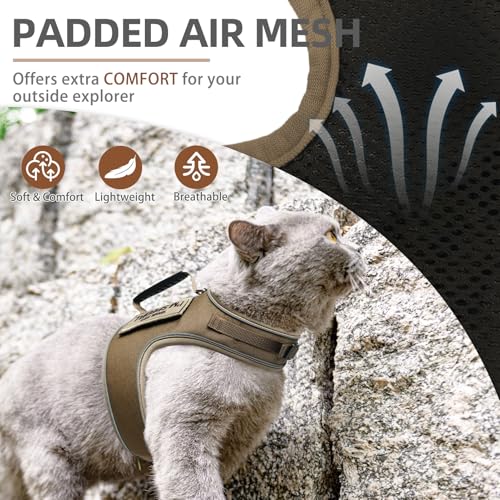 PUPTECK Soft Mesh Cat Vest Harness and Leash Set Puppy Padded Pet Harnesses Escape Proof for Cats Small Dogs Rabbits Bunny, Tactical Yellow, XL - color: Brown(Tactical), size: XL(NECK 10.5"-13", CHEST 14"-17", 10-17 lbs)