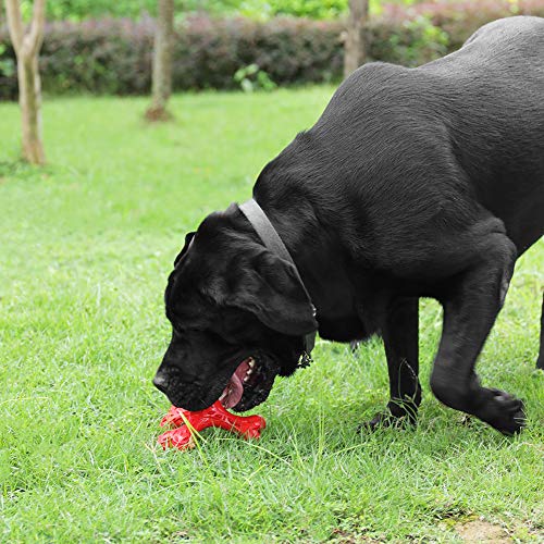 Dog Chew Toys for Aggressive Chewers Large Breed,Indestructible Bones Toy，Durable Cleaning Toothbrush Natural Rubber Dog Toys… (Red) - color: Red