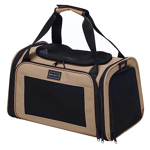 PETSFIT Pet Carrier for Cat, Small Dogs, Khaki - color: Khaki, size: Medium