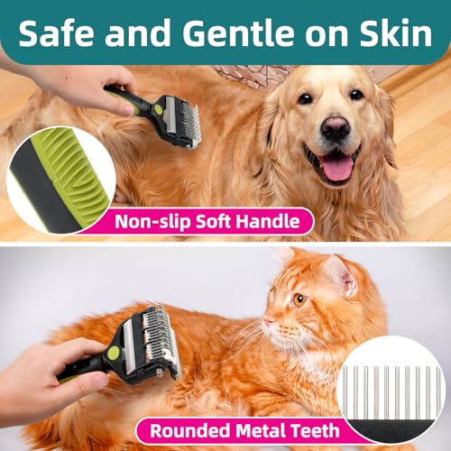 3-IN-1 Pet Grooming Tool - Undercoat Rake, Dematting Comb & Deshedding Brush for Cats, Dogs, Horses - Removes Mats, Tangles & Loose Fur, Reduces Shedding & Prevents Hair Mess (Green) - color: Green