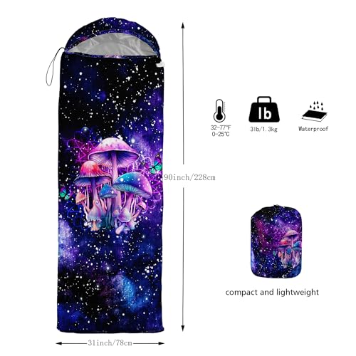 Sleeping Bags for Adults and Kids Backpacking Camping Sleeping Bags for Girls and Boys Lightweight Waterproof Cold/Warm 3-Season - color: Starry Purple Mushroom