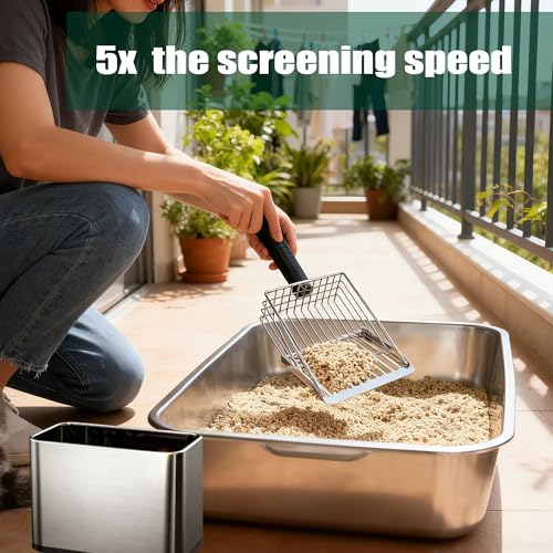 XIAOXINGYUN Stainless Steel Cat Litter Scoop, Metal Cat Litter Scooper with Holder, Heavy-Duty Cat Scooper with Coarse and Fine Grids for Quick Screening and Easy Cleaning