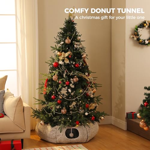 PEQULTI Cat Tunnel with Bed for Indoor Cats, Cat Play Donut Tunnel with Washable Soft Plush Mat, Round Cat Tunnel Toys Cute Cat Tube for Kittens, Puppies, Rabbits and Ferrets, Grey - color: Grey