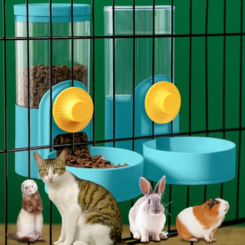 Hanging Pet Feeder Waterer - Rabbit Cage Gravity Bowl 2-in-1 | Leakproof hanging dispenser for rabbit cage. Easy gravity feed, no spill, no electricity. Food-grade BPA-free, easy clean.