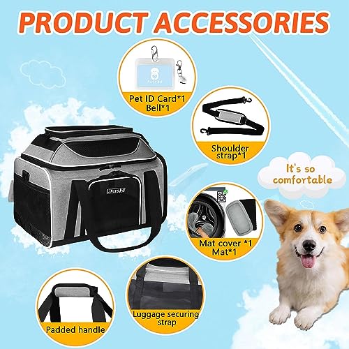 Top-Expandable Small Pet Carrier 18"x11"x11" Airline Approved | for Delta/American/United Airlines, Lockable Safety Zippers and Anti-Scratch Mesh, Soft-Sided, Pets Under 10 Lbs, Grey - color: Grey, size: 18.0"L x 11.0"W x 11.0"H