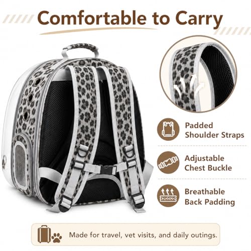 Expandable Cat Carrier Backpack with Bubble Window, Black and White | Breathable mesh, anti-collapse frame, side door, safety leash and escape-resistant zippers for vet visits and outdoor travel. - color: Black and White Animal