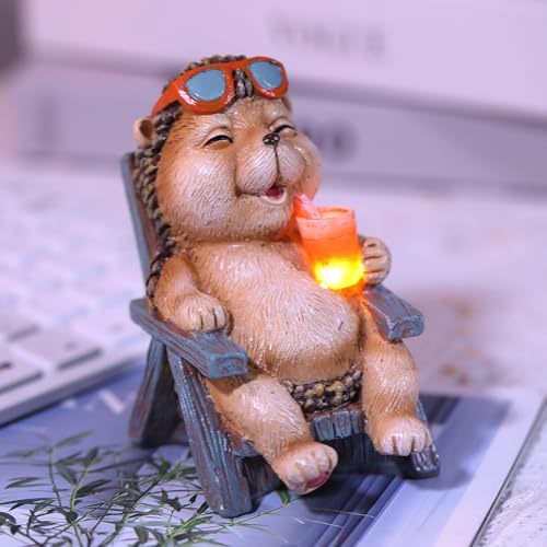 FOXMIS Hedgehog Statue Outdoor Solar Garden Decor for Outside Lawn Yard Patio, Home Office Decorations Indoor Lights, Ideal Ornaments Birthday Gifts for Mom Women Grandma - color: Brown