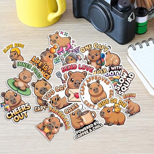 Vybonz Capybara Sticker Cute Animal Decal Funny Cartoon Wildlife | Capybara Stickers with Funny Animal Quotes for Capybara Lovers, Laptop, Water Bottle, Journal and Notebook Use - color: Capybara, size: 3in
