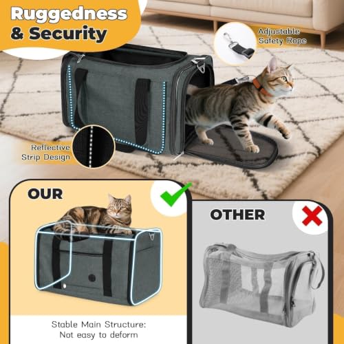 YUDODO 25lbs Cat Carrier Lightproof Soft Sided Pet Carrier for Large Cat | Airline Approved, Lightproof Breathable Design, Side Pockets, Durable Mesh, Foldable and Portable, Grey green - color: Grey green